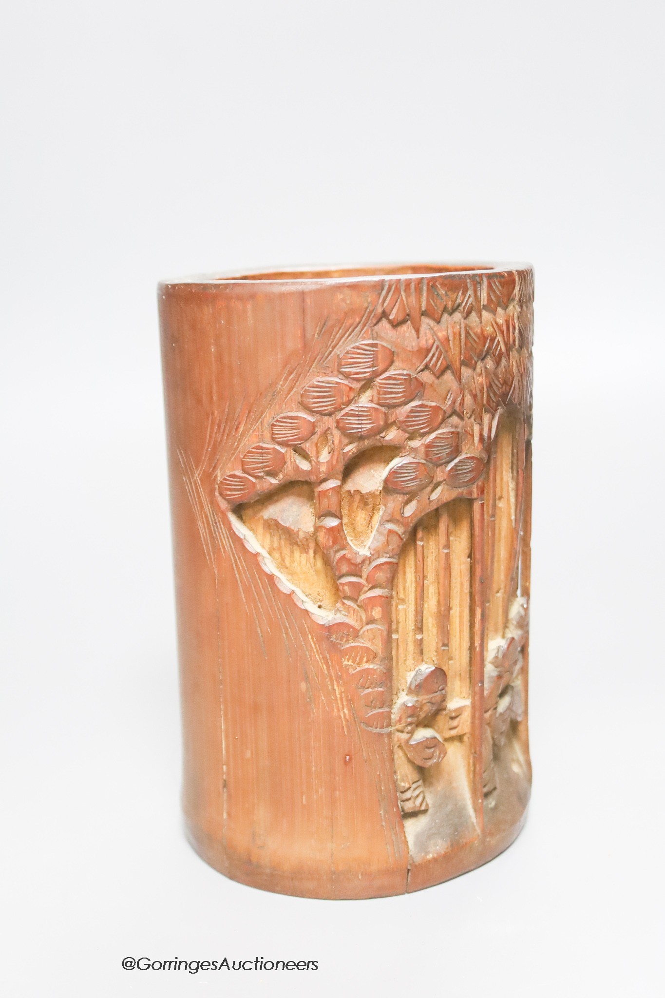 A Chinese bamboo brush pot, height 17cm